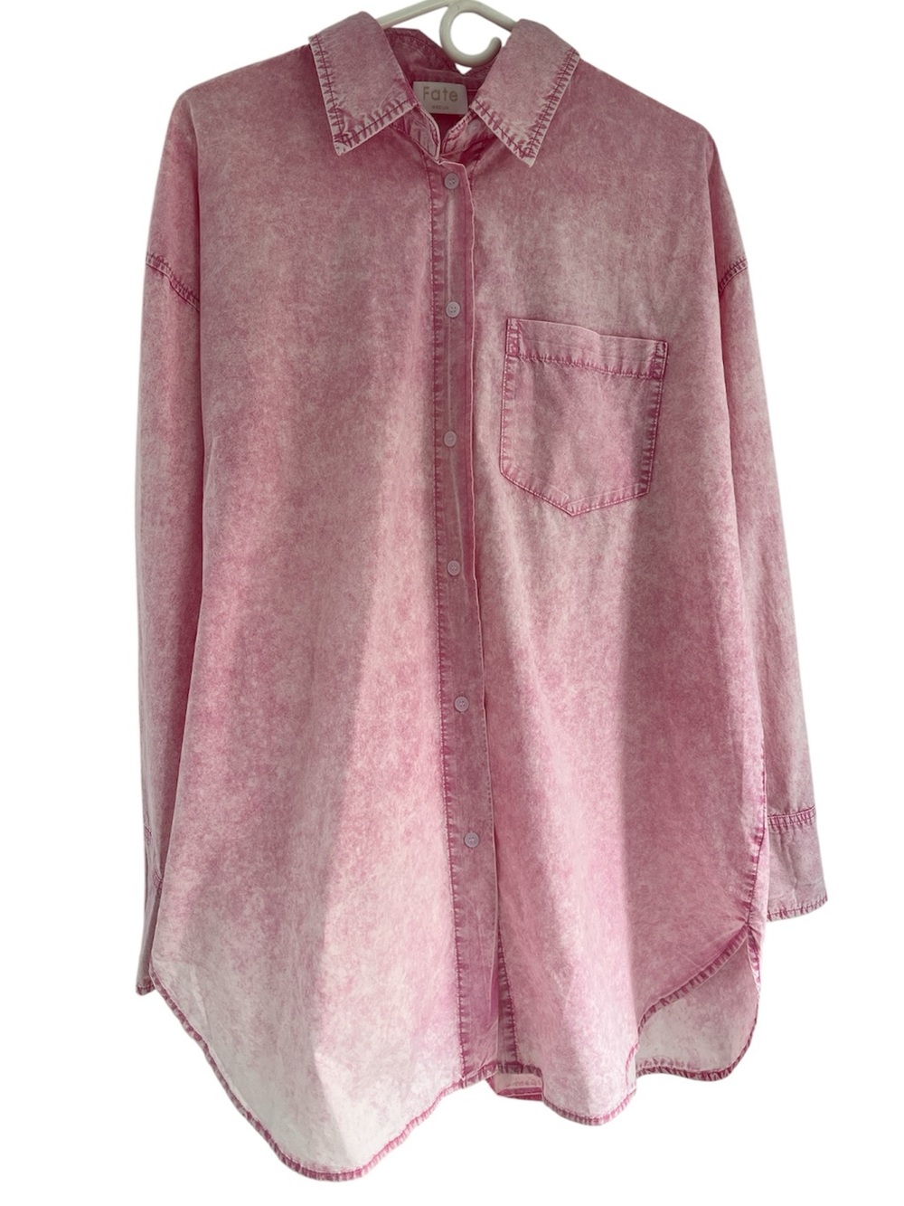 Fate Oversized Pink Mineral Acid Washed Button Down Oxford Cotton Shirt M NWOT